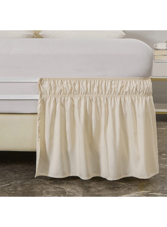 MEILA Wrap Around Bed Skirt Three Fabric Sides Elastic Dust Ruffled 16 Inch Tailored Drop,Easy to Install Fade Resistant-Beige, Queen/King - Image 4