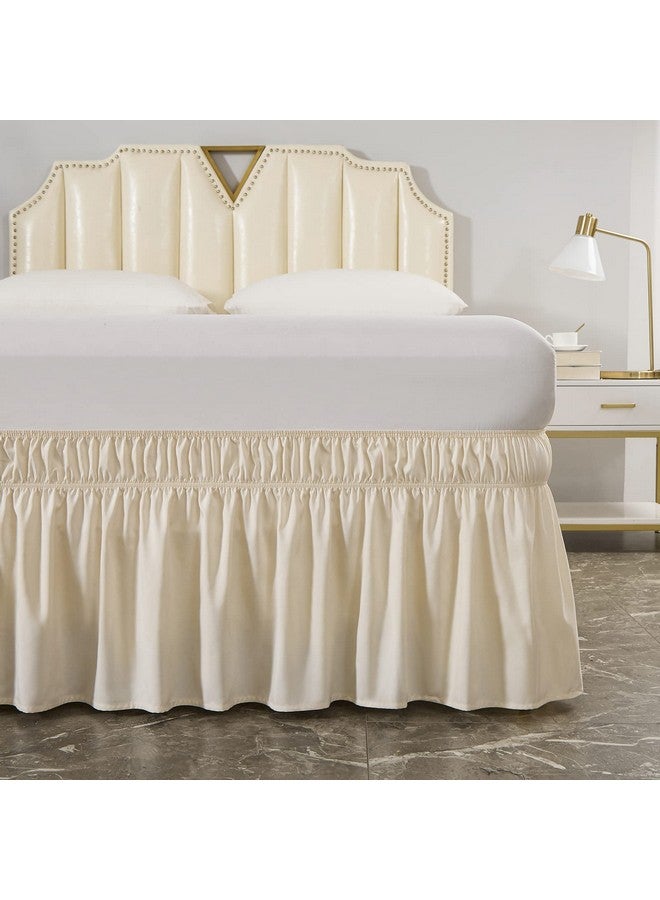 MEILA Wrap Around Bed Skirt Three Fabric Sides Elastic Dust Ruffled 16 Inch Tailored Drop,Easy to Install Fade Resistant-Beige, Queen/King - Image 2