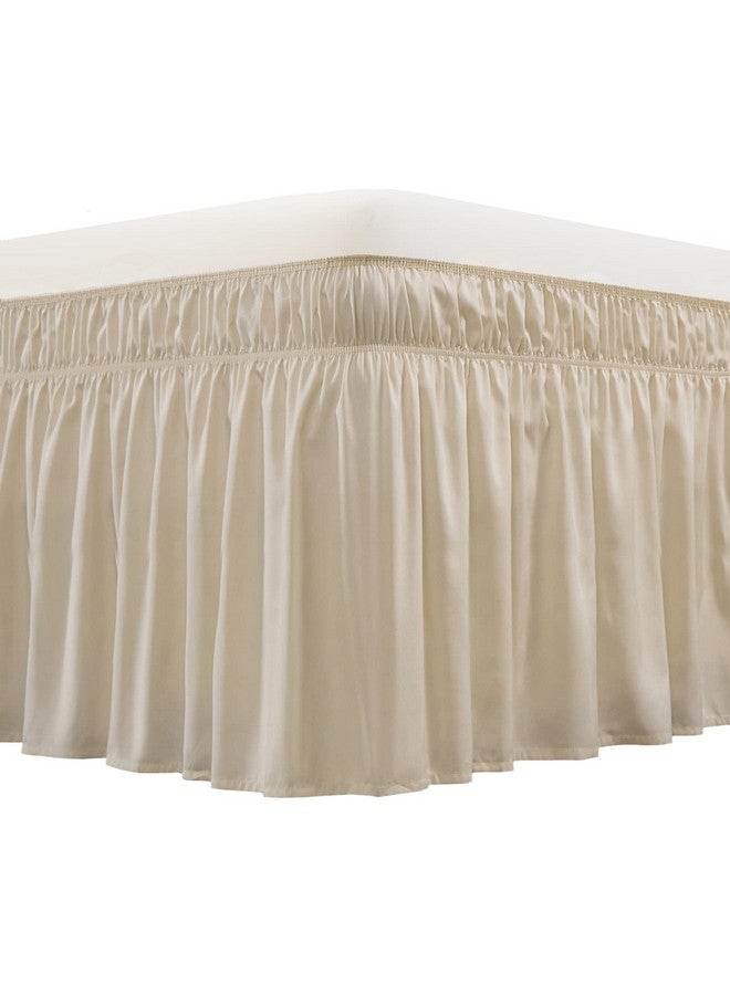 MEILA Wrap Around Bed Skirt Three Fabric Sides Elastic Dust Ruffled 16 Inch Tailored Drop,Easy to Install Fade Resistant-Beige, Queen/King - Image 1