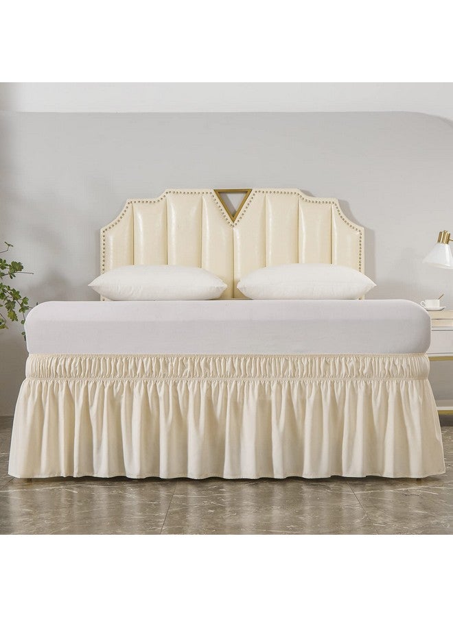 MEILA Wrap Around Bed Skirt Three Fabric Sides Elastic Dust Ruffled 16 Inch Tailored Drop,Easy to Install Fade Resistant-Beige, Queen/King - Image 3