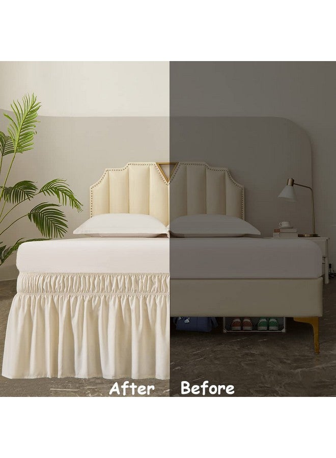 MEILA Wrap Around Bed Skirt Three Fabric Sides Elastic Dust Ruffled 16 Inch Tailored Drop,Easy to Install Fade Resistant-Beige, Queen/King - Image 5