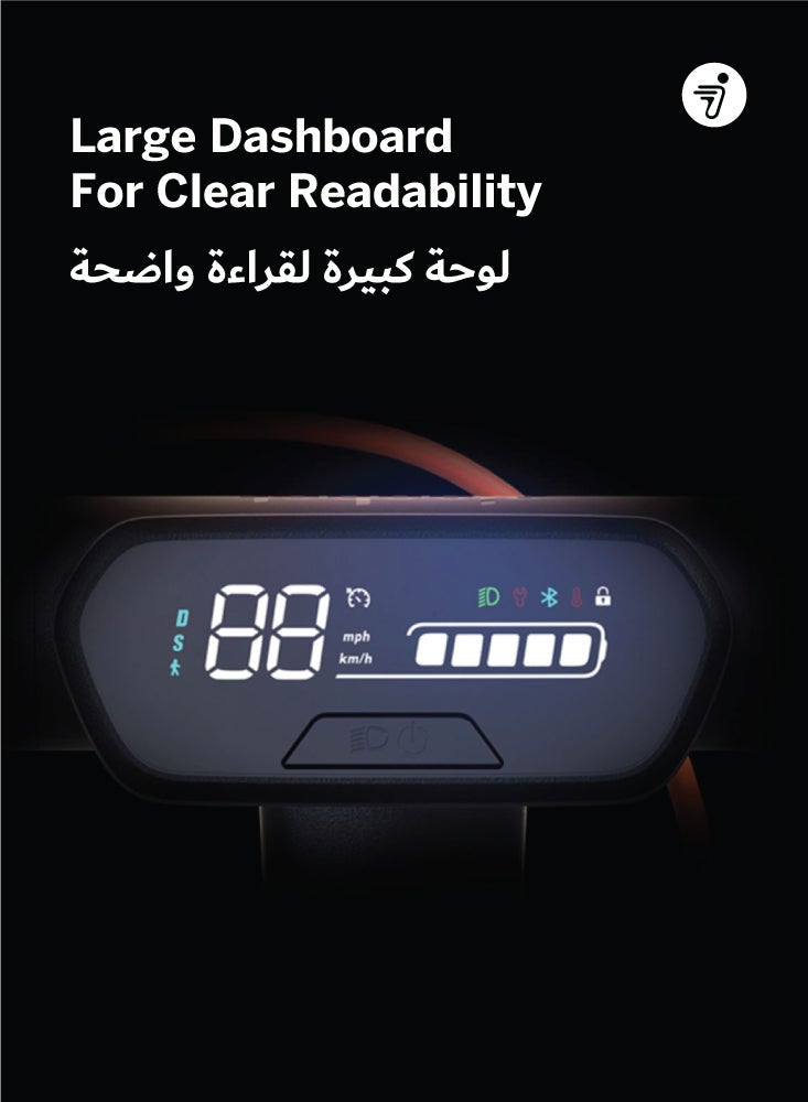 ninebot Segway E2 Plus Electric Scooter Modern Design W/ App, 2.8 Inch Led Screen, Double Break, Front/Break Lights, 8.1 Inch Non-Flat Tires, Up To 90Kg Driver - Image 5