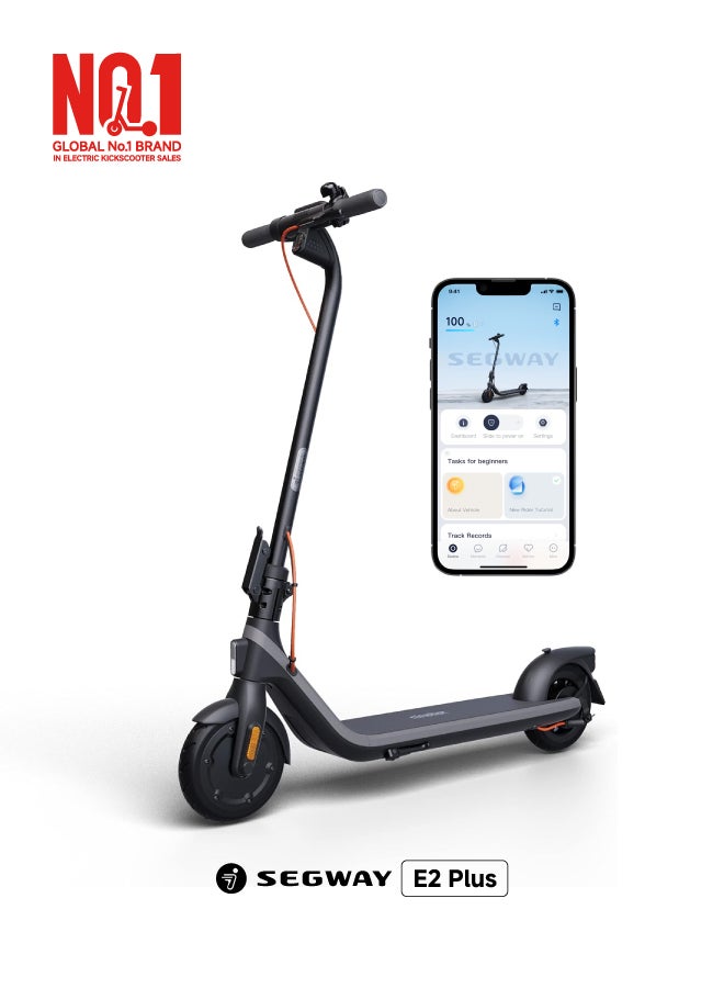 ninebot Segway E2 Plus Electric Scooter Modern Design W/ App, 2.8 Inch Led Screen, Double Break, Front/Break Lights, 8.1 Inch Non-Flat Tires, Up To 90Kg Driver - Image 1