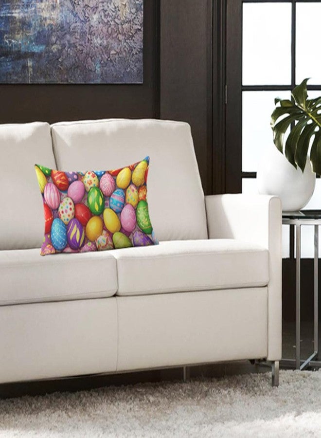 غطاء وسادة بيض عيد الفصح الملون من AOYEGO، مقاس 12×20 بوصة، بتصميم بيضة مطلية، غطاء وسادة مستطيل الشكل، ديكور منزلي، وسادة من القطن والكتان للرجال والنساء والأولاد والبنات - Image 2
