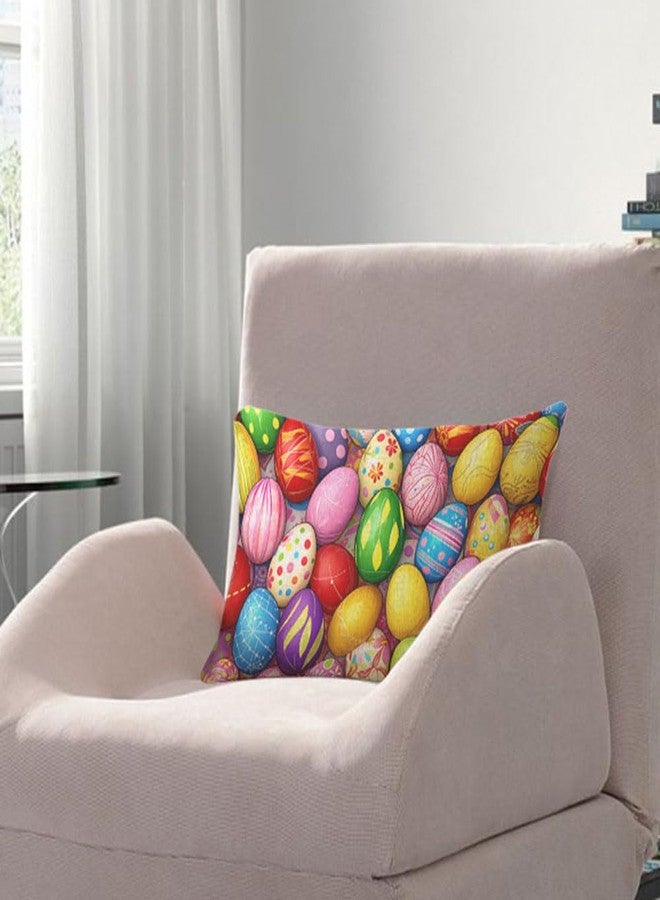 غطاء وسادة بيض عيد الفصح الملون من AOYEGO، مقاس 12×20 بوصة، بتصميم بيضة مطلية، غطاء وسادة مستطيل الشكل، ديكور منزلي، وسادة من القطن والكتان للرجال والنساء والأولاد والبنات - Image 3