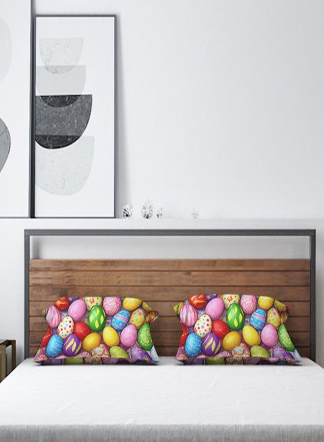 غطاء وسادة بيض عيد الفصح الملون من AOYEGO، مقاس 12×20 بوصة، بتصميم بيضة مطلية، غطاء وسادة مستطيل الشكل، ديكور منزلي، وسادة من القطن والكتان للرجال والنساء والأولاد والبنات - Image 4