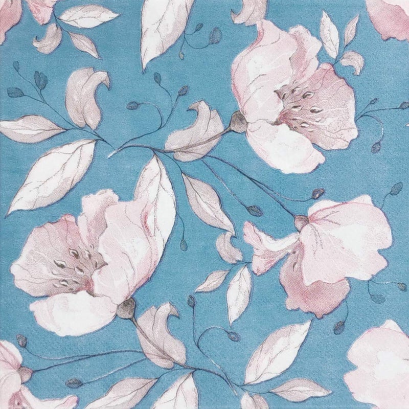 Zelten Colored Paper Napkins Blue Flowers
