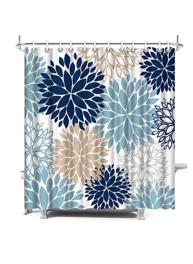 Dycica ArtBones Dahlia Pinnata Flower Shower Curtain Floral Blue Bath Curtain Waterproof Polyester Fabric Bathroom Decor Set Navy Blue Grey Brown 72x72 inches - Image 1