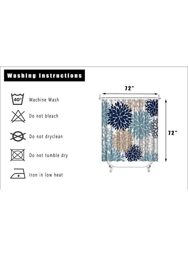 Dycica ArtBones Dahlia Pinnata Flower Shower Curtain Floral Blue Bath Curtain Waterproof Polyester Fabric Bathroom Decor Set Navy Blue Grey Brown 72x72 inches - Image 5