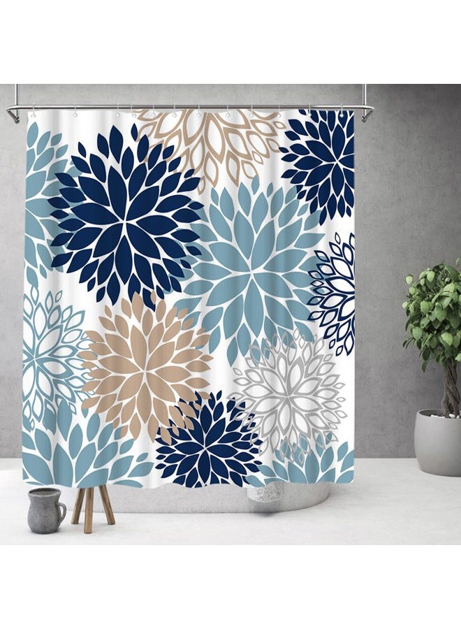 Dycica ArtBones Dahlia Pinnata Flower Shower Curtain Floral Blue Bath Curtain Waterproof Polyester Fabric Bathroom Decor Set Navy Blue Grey Brown 72x72 inches - Image 4