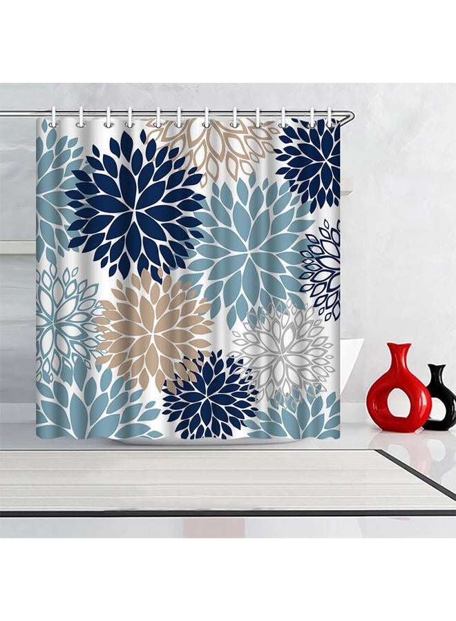 Dycica ArtBones Dahlia Pinnata Flower Shower Curtain Floral Blue Bath Curtain Waterproof Polyester Fabric Bathroom Decor Set Navy Blue Grey Brown 72x72 inches - Image 3