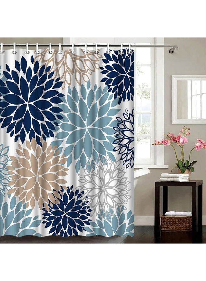 Dycica ArtBones Dahlia Pinnata Flower Shower Curtain Floral Blue Bath Curtain Waterproof Polyester Fabric Bathroom Decor Set Navy Blue Grey Brown 72x72 inches - Image 2