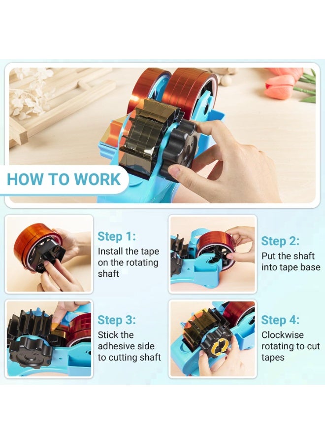 Relex Blue Heat Tape Dispenser Sublimation, Heat Transfer Tape Dispenser with Cutting Tools, 1 '' & 3'' Core, Multi-Roll Cut Tape Dispenser for Crafting, PreCut 1.4'' Pieces - Image 4