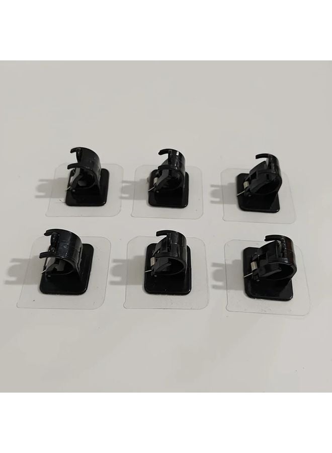 Black 6pcs Self Adhesive Nail Free Curtain Rod Hooks Adjustable Wall Mounted Clamp Brackets - Image 1