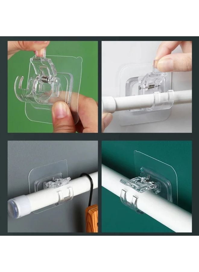 Black 6pcs Self Adhesive Nail Free Curtain Rod Hooks Adjustable Wall Mounted Clamp Brackets - Image 5