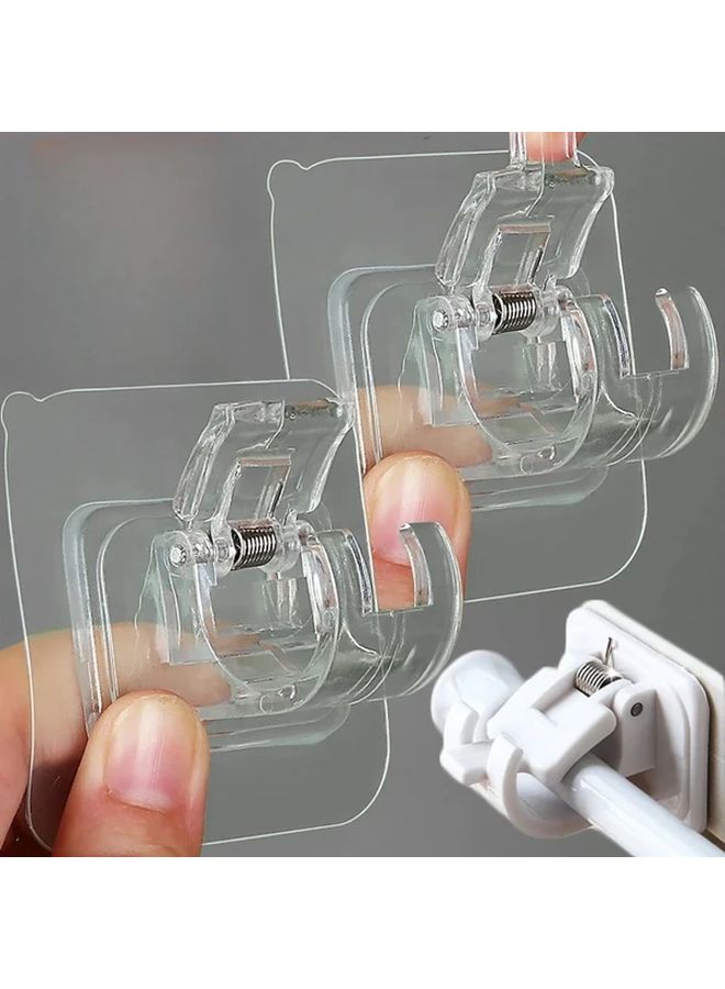 Black 6pcs Self Adhesive Nail Free Curtain Rod Hooks Adjustable Wall Mounted Clamp Brackets - Image 2