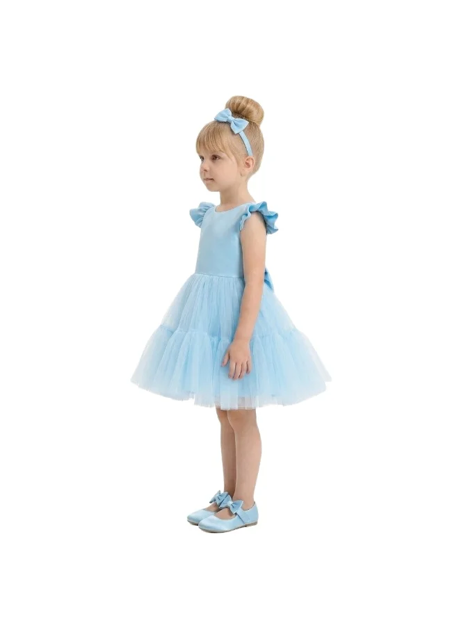 بيداني Ruffle Tulle Party Dress with Headband - Blue