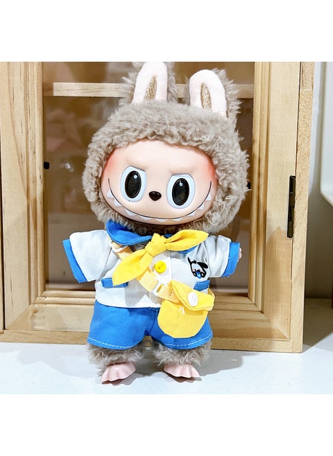 Labubu Plush Doll 17cm Clothing Accessories Set Light blue childish garden（clothes only，excluding doll）