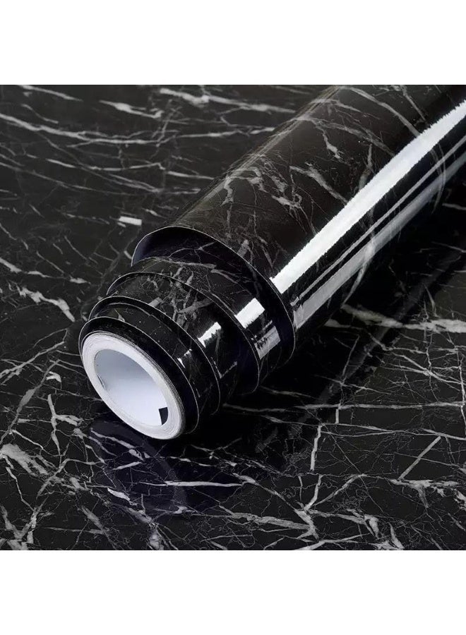 Thermal adhesive marble sticker roll - waterproof, sticks to walls, wood, ceramic and glass - 5 meters long x 60cm wide (black) - Image 2