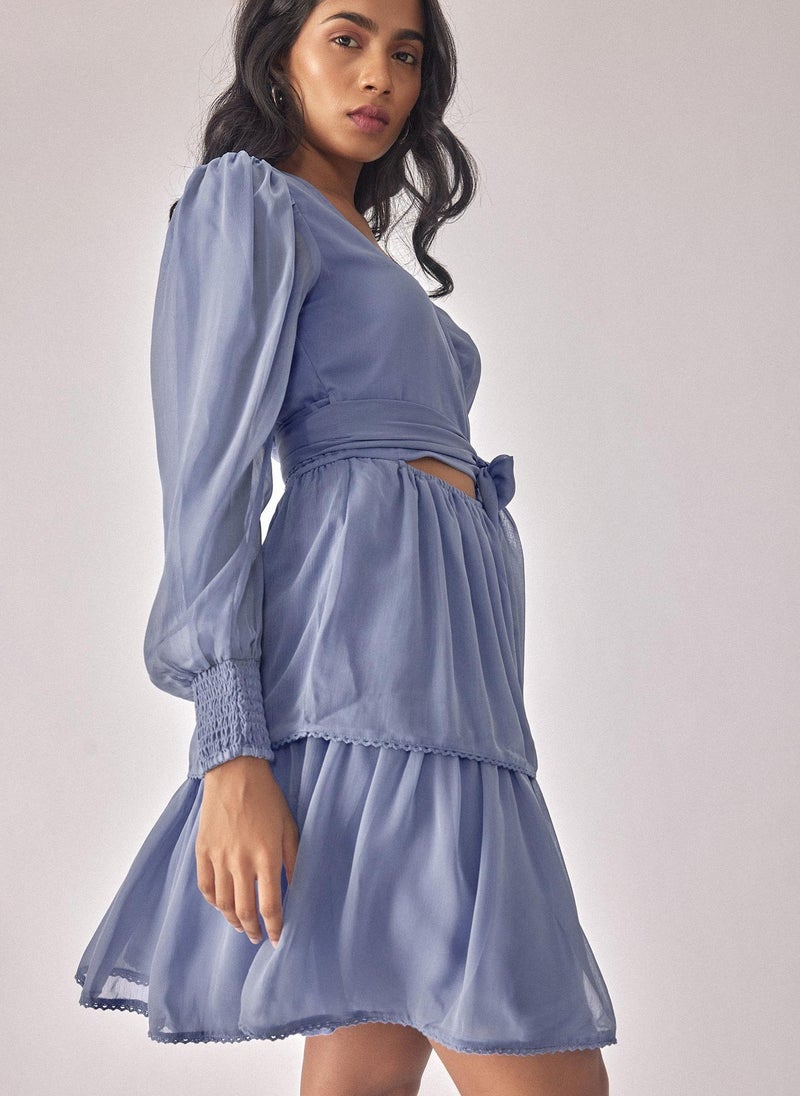 The Label Life Tiered Wrap Dress with Smocked Sleeves - Image 4