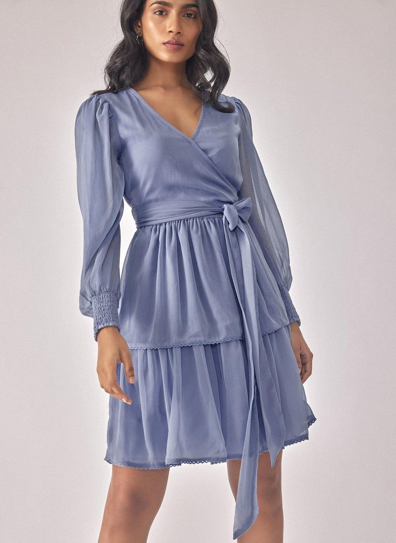 The Label Life Tiered Wrap Dress with Smocked Sleeves - Image 5