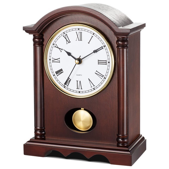 CLASSIC GRANDFATHER MANTEL CLOCK FOR LIVING ROOM DCO ELEGANT WOODEN FINISH GOLDTONE PENDULUM DESK CLOCK FOR LIVING ROOM BEDROOM FARMHOUSE DCOR