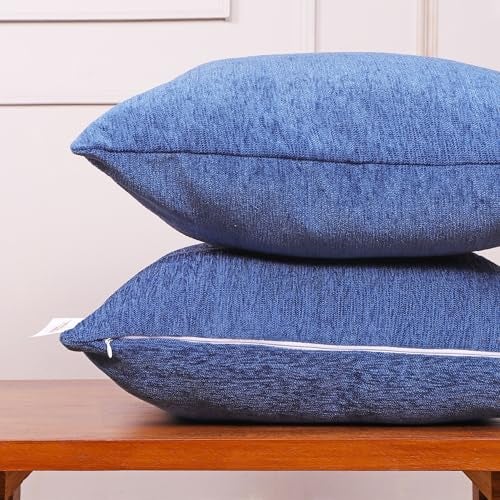 STITCHNEST Chenille Cushion Covers Set of 2 – 16x16 Inches Soft Velvet-Feel Textured Covers for Sofa, Couch, Bed, Living Room, Home, Office & Lounge Decor – Durable & Machine Washable (Blue) - Image 2