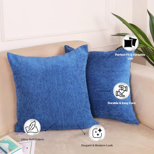 STITCHNEST Chenille Cushion Covers Set of 2 – 16x16 Inches Soft Velvet-Feel Textured Covers for Sofa, Couch, Bed, Living Room, Home, Office & Lounge Decor – Durable & Machine Washable (Blue) - Image 4