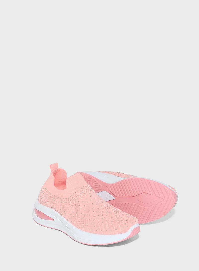 Ginger Diamante Knit Slip On Comfort Shoe