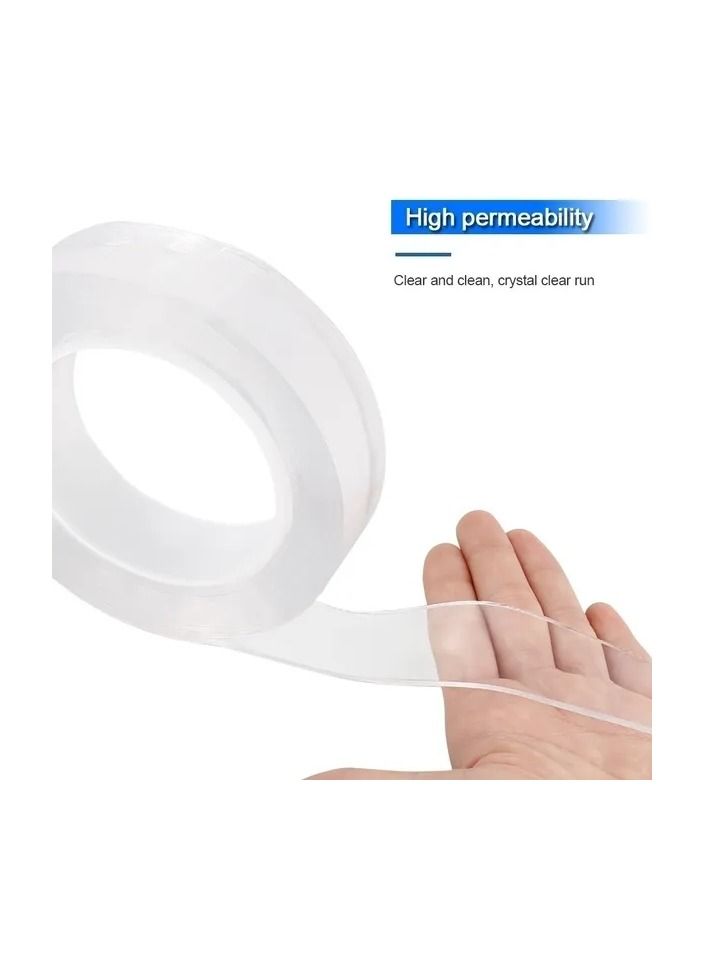 1-Roll 5M Home Improvement Multifunctional Double Sided Tape,Nano Transparent No Trace Washable Acrylic Tape,Reuse Waterproof Adhesive Cleanable Gel Sticker - Image 5