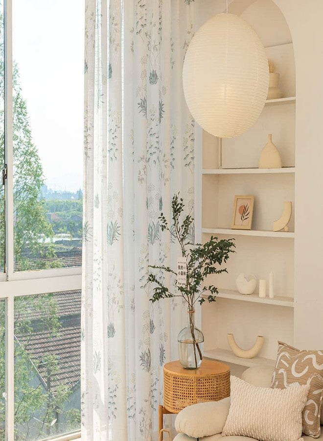 SUOUO Grey Blue Floral Semi Sheer Curtains Linen Textured for Bedroom Living Room 96 inches Long 2 Panels Rod Pocket Patterned Boho Botanical Light Filtering Window Drapes - Image 5