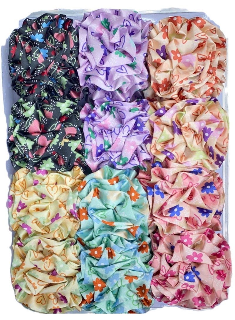 مجموعة مشابك شعر سكاي شاين، 4 قطع، متعددة الألوان، كبيرة الحجم، بنقشة باندانا - حاملات كعكة شعر مزينة بزهور من القماش المكشكش للنساء | مشابك قوية مانعة للانزلاق للشعر الكثيف والطويل والمجعد - Image 2