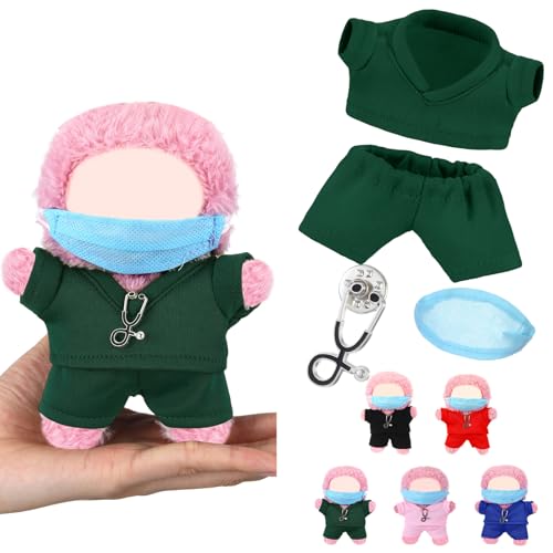 Velmitten 17cm Doll Clothes Doctor Nurse Scrubs Outfit Set for 17cm Dolls with Mini Mask Stethoscope Cute Nurse Uniform with Accessories Gift for DIY Dressup Lovers CollectorsGreen - Image 1