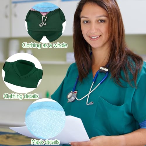 Velmitten 17cm Doll Clothes Doctor Nurse Scrubs Outfit Set for 17cm Dolls with Mini Mask Stethoscope Cute Nurse Uniform with Accessories Gift for DIY Dressup Lovers CollectorsGreen - Image 5