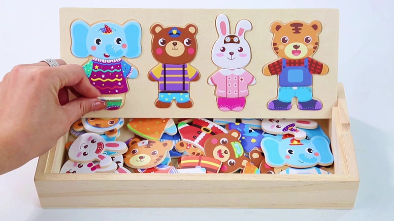 Children'S Wooden Animal Dress-Up Puzzle 0.45 Bear Dress-Up Puzzle Toy Kindergarten Baby Puzzle - Image 1