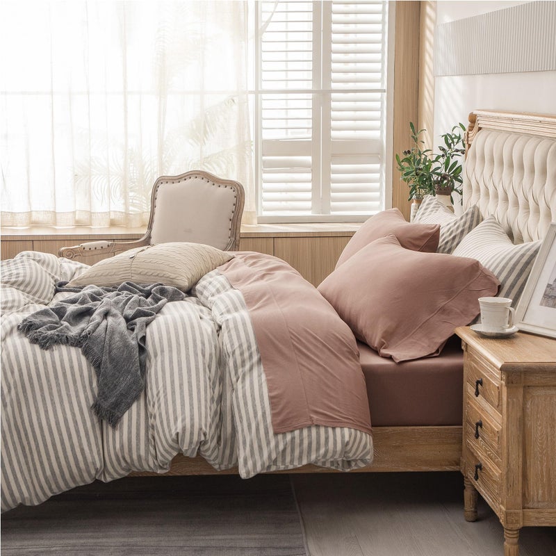 PURE ERA PURE ERA Jersey Knit 4pc Bed Sheet Set 100% T-Shirt Cotton Super Soft Comfy Breathable Fits Mattress Up to 20"" Extra Deep Pocket (Solid Petal Pink  King)  - Image 2