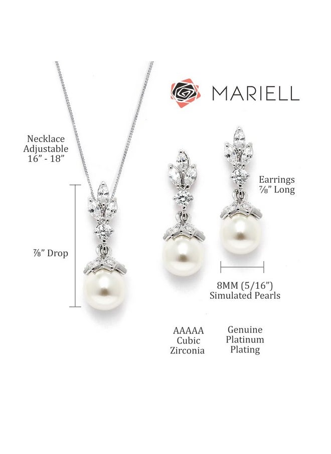 Mariell Ivory Pearl Necklace And Drop Earrings Bridal And Wedding Jewelry Set For Women, Brides, Bridesmaids Or Mother Of The Bride, Platinum Plating, Perfect Jewelry Gift For Women  - Image 4
