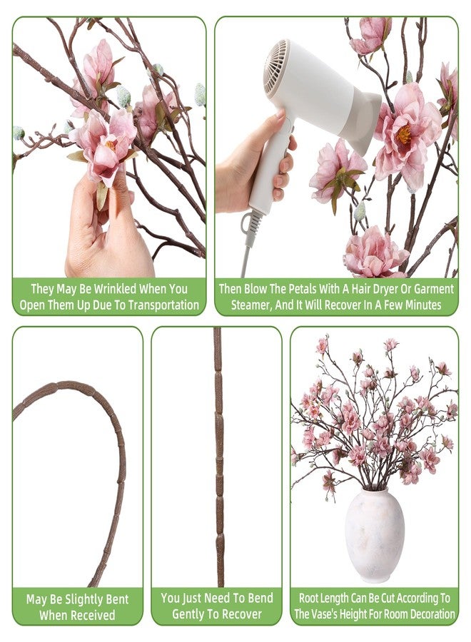 HyeFlora 3PCS Artificial Magnolia Flowers Stems for Spring Decoration, Faux Pink Magnolia Branches with Buds, 34.5" Long Stems Floral Arrangement for Vase Pot Table Centerpiece Indoor Decor - Image 4
