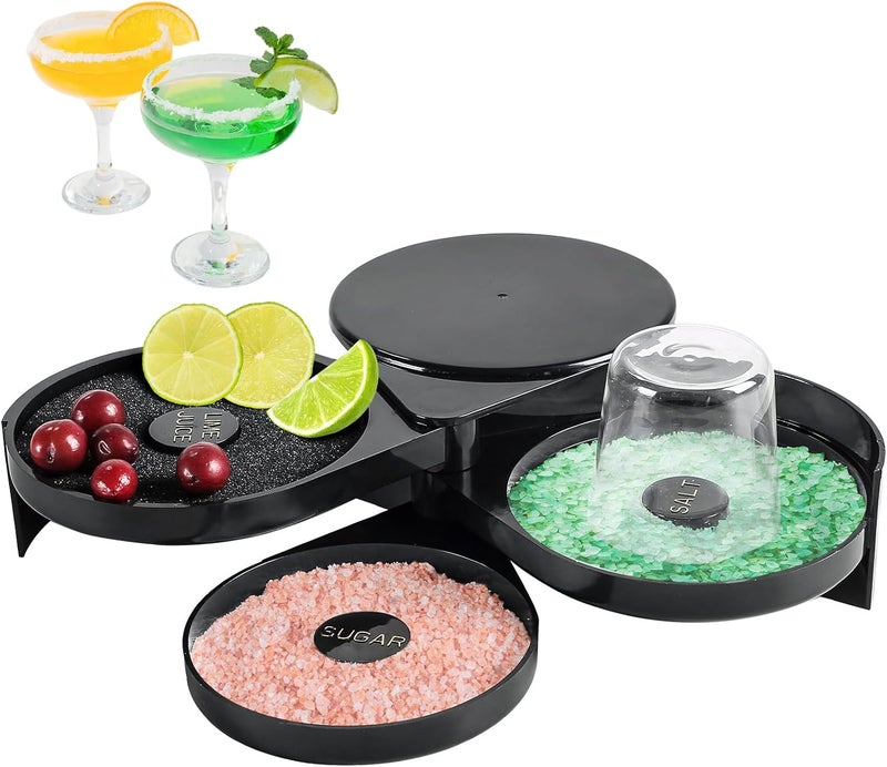 MAOPINER 3-Tier Bar Glass Rimmer Bartender Tool with Sponge, 3-Tray Black Plastic Glass Rimming Sugar Lime Juice Salt Glass Rimmer Tray for Cocktails Margaritas Bloody Marys and Gimlets - Image 1