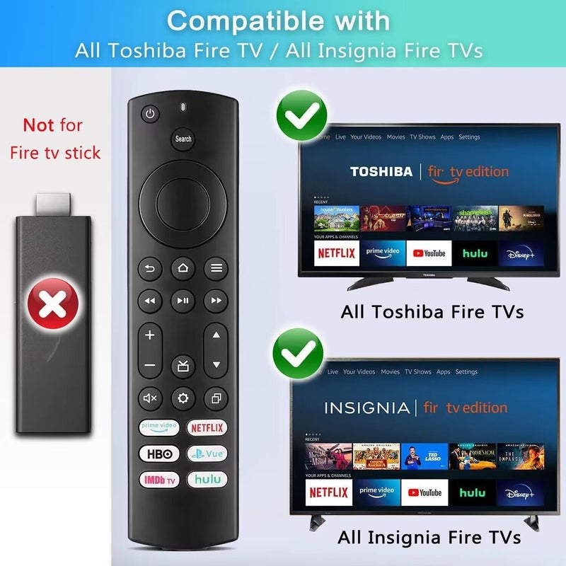 بديل لجهاز التحكم عن بعد لتلفزيون Insignia/Toshiba/Pioneer، متوافق عالميًا مع جهاز التحكم عن بعد لتلفزيون AMZ Fire الذكي (ليس لـ Stick و Cube) مع 6 مفاتيح اختصارات سريعة - Image 2