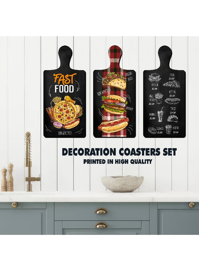 A Set Of 3 Wooden Wall Decor Pieces Designed Like Coasters Or Cutting Boards, Printed With Elegant Illustrations. Comes With Double-Sided Adhesive Backing. Dimensions: 28×13.5 Cm. Features High-Quality Glossy Printing With A Protective Layer Resistant To Dust And Wear. - Image 3
