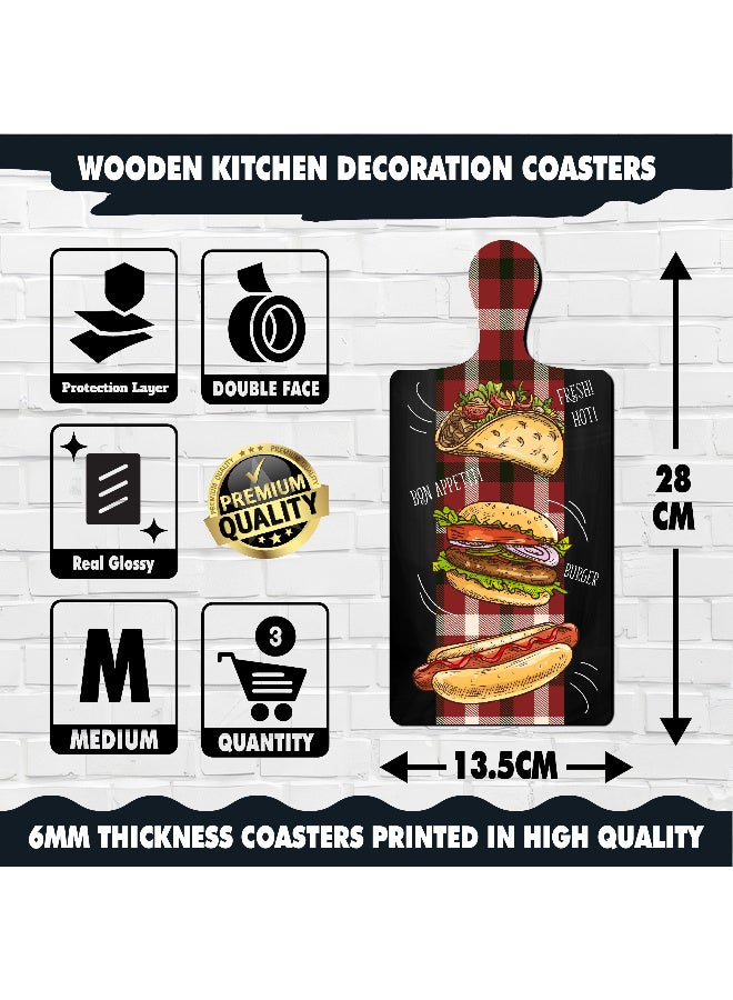 A Set Of 3 Wooden Wall Decor Pieces Designed Like Coasters Or Cutting Boards, Printed With Elegant Illustrations. Comes With Double-Sided Adhesive Backing. Dimensions: 28×13.5 Cm. Features High-Quality Glossy Printing With A Protective Layer Resistant To Dust And Wear. - Image 5