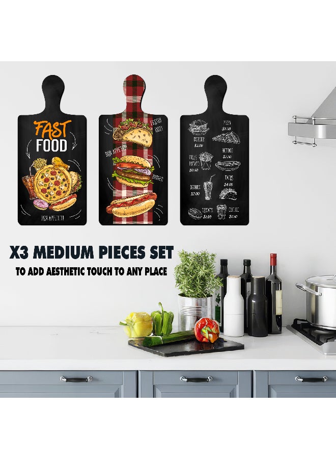 A Set Of 3 Wooden Wall Decor Pieces Designed Like Coasters Or Cutting Boards, Printed With Elegant Illustrations. Comes With Double-Sided Adhesive Backing. Dimensions: 28×13.5 Cm. Features High-Quality Glossy Printing With A Protective Layer Resistant To Dust And Wear. - Image 4