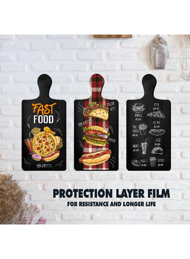 A Set Of 3 Wooden Wall Decor Pieces Designed Like Coasters Or Cutting Boards, Printed With Elegant Illustrations. Comes With Double-Sided Adhesive Backing. Dimensions: 28×13.5 Cm. Features High-Quality Glossy Printing With A Protective Layer Resistant To Dust And Wear. - Image 2