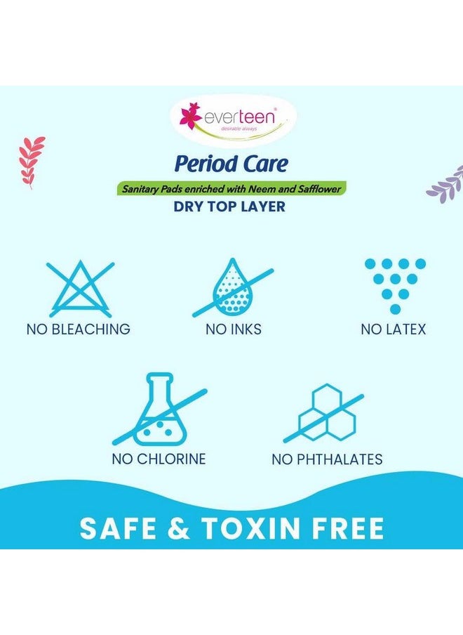 everteen - Period Care Xxl Dry Neem-Safflower Sanitary Pads For Women - 40 Pads, Rash Free, Anti Tan, Skin Friendly, Double Wing Shape, Advanced Leak Protection, Xx Large, 320Mm - 1 Pack (40 Pads) - Image 1