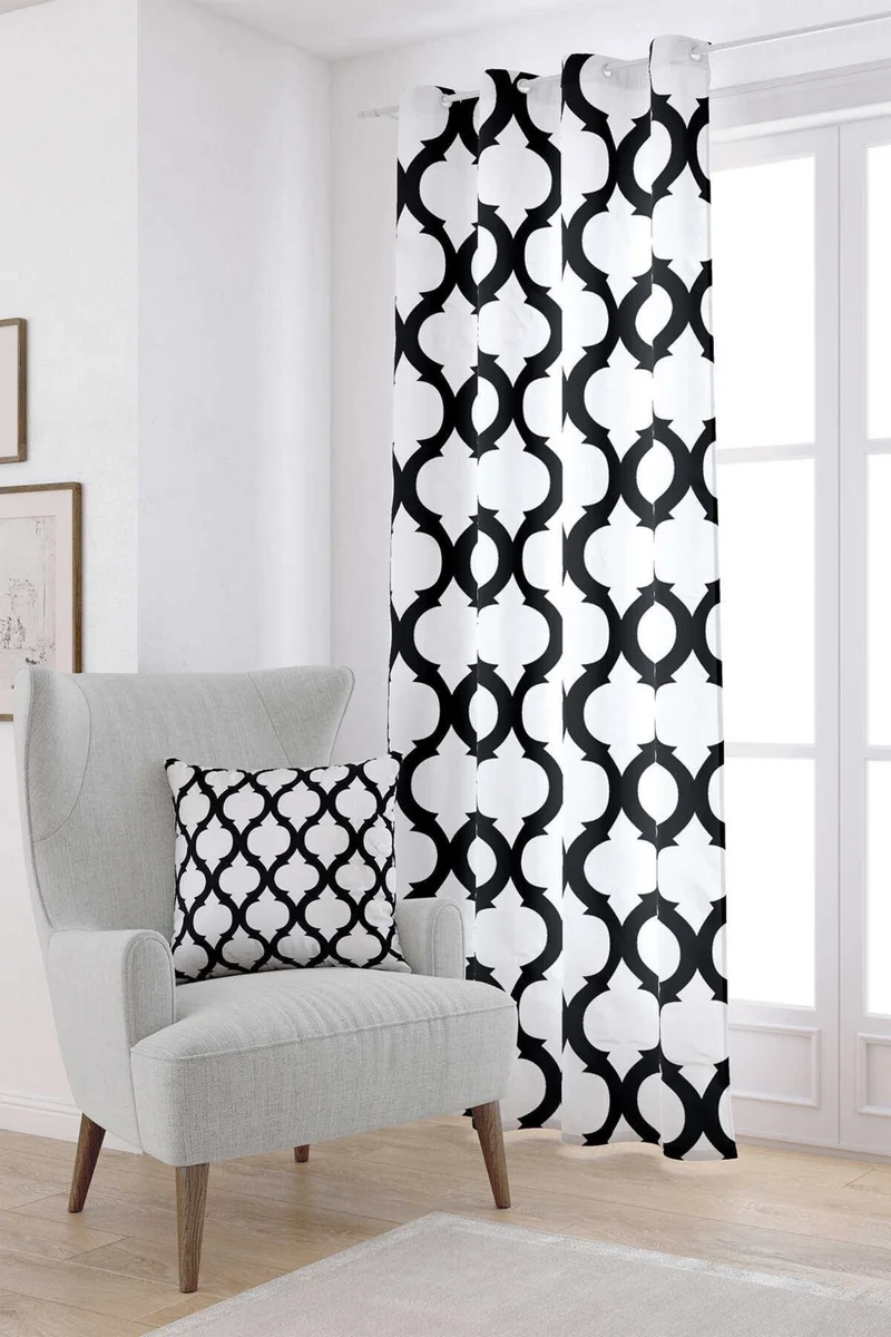 Cango Home Black and White Modern Geometric Patterned Digital Printed Curtain OTYK531-PR