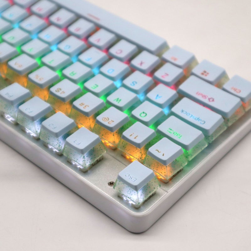 PBT pudding double-layer two-color transparent closed character double skin milk color small Full Set keyboard cap key mechanical key capMint Blue -104 Key Pudding Key Cap Mint Blue -104 Key Pudding Key Cap