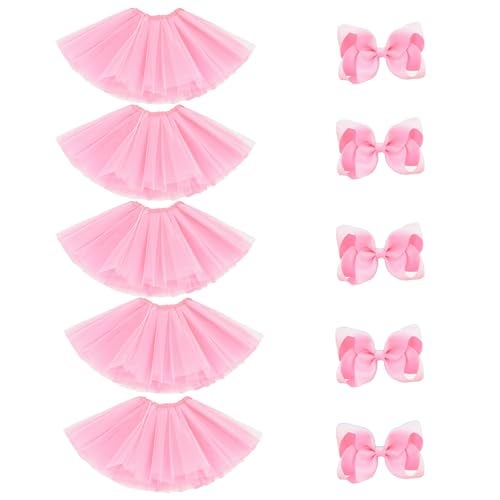 BGFKS 5 Pack Tutu Skirt for Ballet Dance Tutus with Hairbows Pink - Image 1
