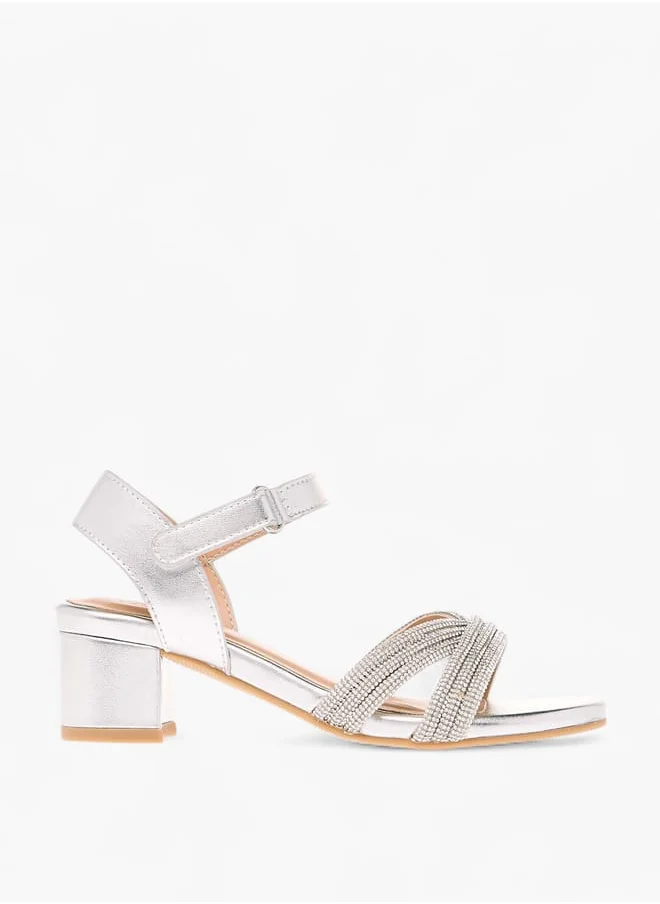 Celeste Girls Embellished Block Heeled Sandals With Hook And Loop Closure Ramadan Collection