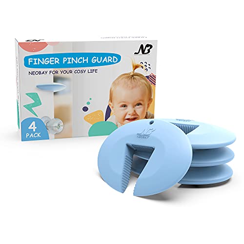 Neobay Door Pinch Guard and Door Slam Stopper, Durable Silicone Door Finger Pinch Guard, Prevents Finger Pinch Injuries, Slamming Doors, Door Safety for Kids, 4 Packs Blue Basic. - Image 1